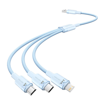 Изображение USB 2.0 A to 3in1 3A cable Vention CTPLG 1.5M (blu