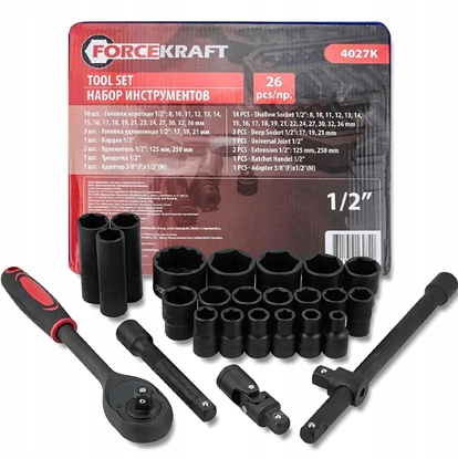 Attēls no Zestaw narzdzi 1/2" 26el. (8-36mm) (6-ktnych)