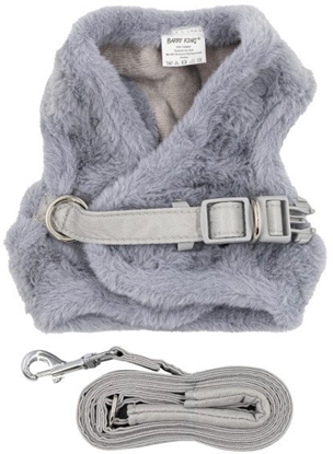 Picture of Zestaw, szelki+smycz, dla psa/kota, szary, poliester, rozmiar L, ocieplane
