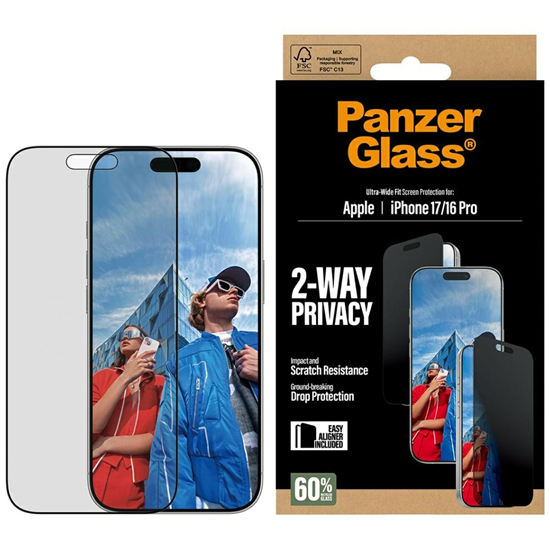 Picture of PanzerGlass Screen protector | Apple | iPhone 17/iPhone 16 Pro | Tempered Glass | Transparent | Ultra-Wide Fit w. EasyAligner