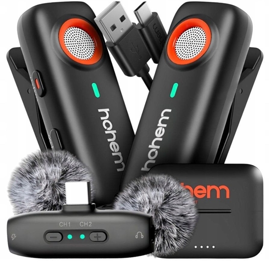 Изображение 2x Mikrofon Bezprzewodowy + Etui adujce 2TX 1RX Hohem / Mic-01 / USB-C TYPE-C