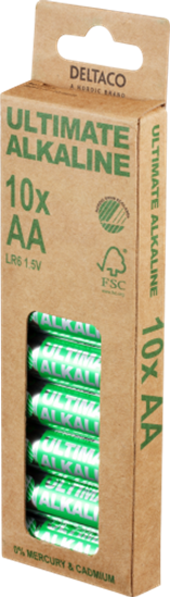 Изображение AA LR6 baterijas 1.5V Deltaco Ultimate Alkaline iepakojumā 10 gb.