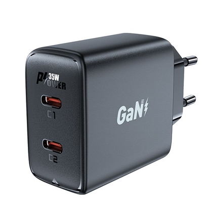 Picture of Fast charger GaN 35W PD 2x USB C Acefast A49 - bla