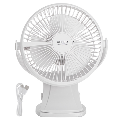 Attēls no Adler Rechargeable Clip-on Desk Fan | AD 7342 | Table Fan | White | Diameter 15.5 cm | Number of speeds 3 | Oscillation | 5 W