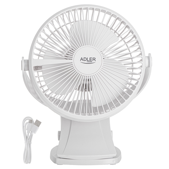 Изображение Adler Rechargeable Clip-on Desk Fan | AD 7342 | Table Fan | White | Diameter 15.5 cm | Number of speeds 3 | Oscillation | 5 W