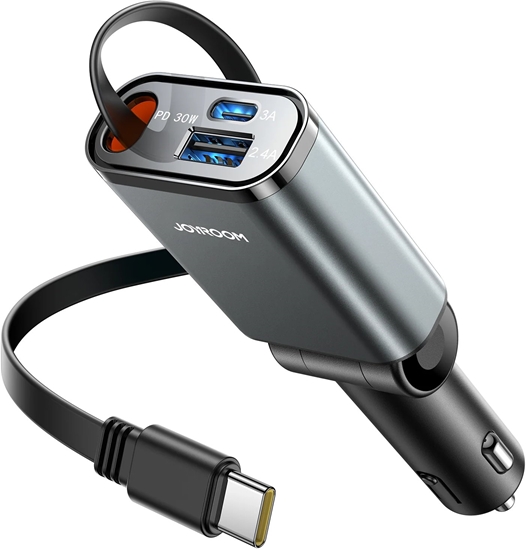 Picture of adowarka samochodowa Joyroom JR-CCL07 3w1 z wbudowanym kablem zwijanym - ciemnoszara