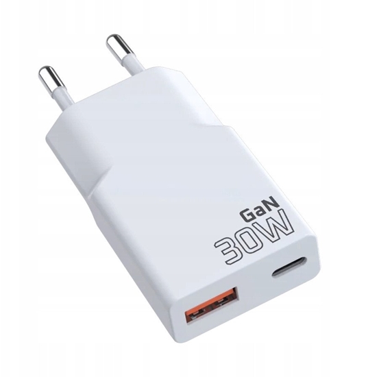 Picture of adowarka sieciowa 1 x USB, 1 x USB-C Quick Charge 3.0 30W SUPER SLIM biaa