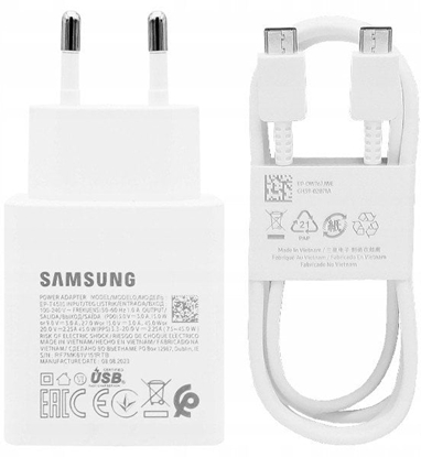 Picture of adowarka sieciowa Samsung EP-TA845EWE 45W z kablem USB-C Samsung EP-DW767JWE 45W 1,8m (OOB Bulk - opakowanie zastpcze) - biaa