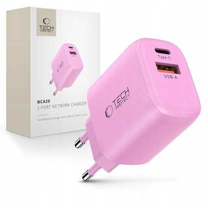 Picture of adowarka sieciowa Tech-Protect NCA30 USB-A, USB-C Network Charger PD 30W / QC3.0 Baby Pink