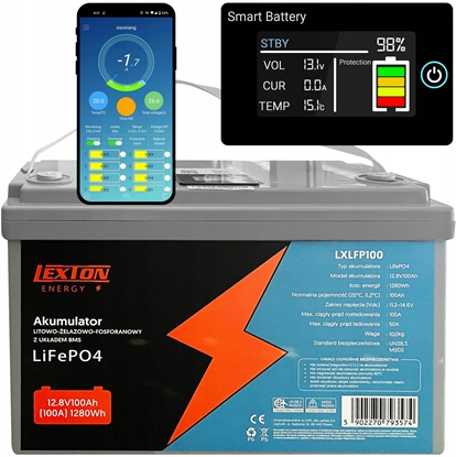 Picture of AKUMULATOR LITOWO-ELAZOWO-FOSFORANOWY BMS LiFePO4  LCD/Bluetooth 12.8V 70Ah