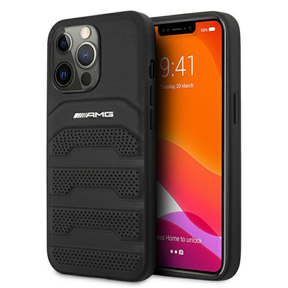 Picture of AMG AMHCP13XGSEBK Leather Debossed Lines Back Case For Apple iPhone 13 Pro Max Black