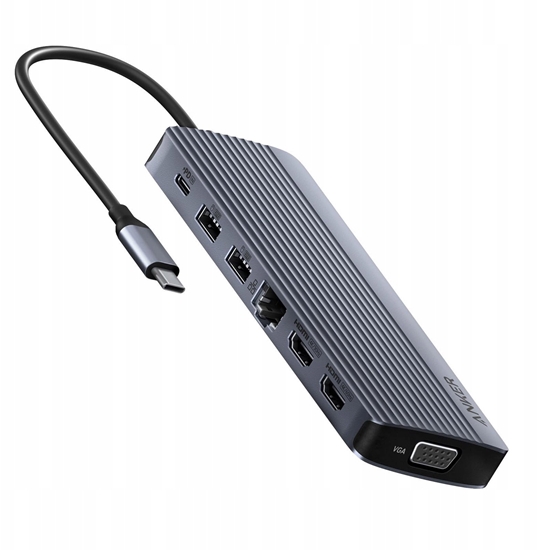 Picture of Anker USB-C Hub (14-in-1) Triple Display 1 x VGA 2 x HDMI 1 x Ehternet 1 x USB-C PD-IN (100W) 1 x USB-C 1 x USB-A 1 x micro SD 1 x Audio gray