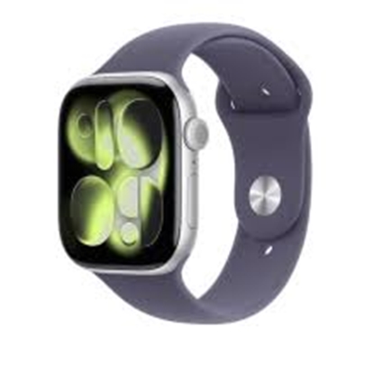 Attēls no APPLE WATCH SERIES 11 GPS 42MM SILVER ALUMINIUM CASE WITH PURPLE FOG SPORT BAND S/M MEU64WF/A