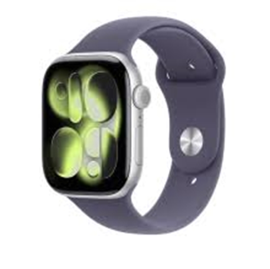 Picture of APPLE WATCH SERIES 11 GPS 42MM SILVER ALUMINIUM CASE WITH PURPLE FOG SPORT BAND S/M MEU64WF/A