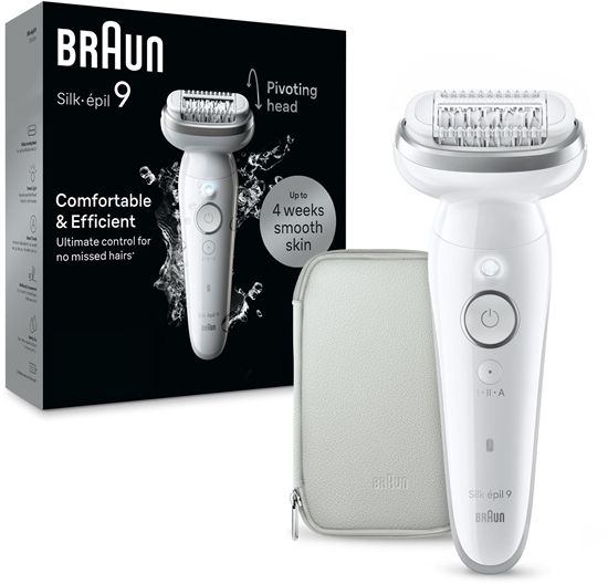 Picture of Braun Silk-épil 9 9-011, Silver, White, 40 tweezers, MicroGrip, 0.5 mm, Battery, Built-in battery