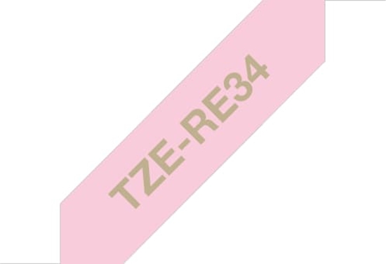 Picture of Brother TZE-RE34 label-making tape Gold on Pink