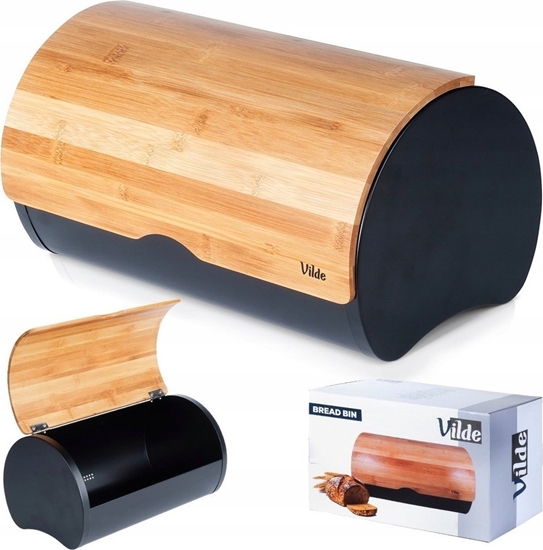 Picture of Chlebak Vilde Chlebak Pojemnik na Chleb Stalowy Drewniany Czarny VILDE 38 x 24 x 20 cm