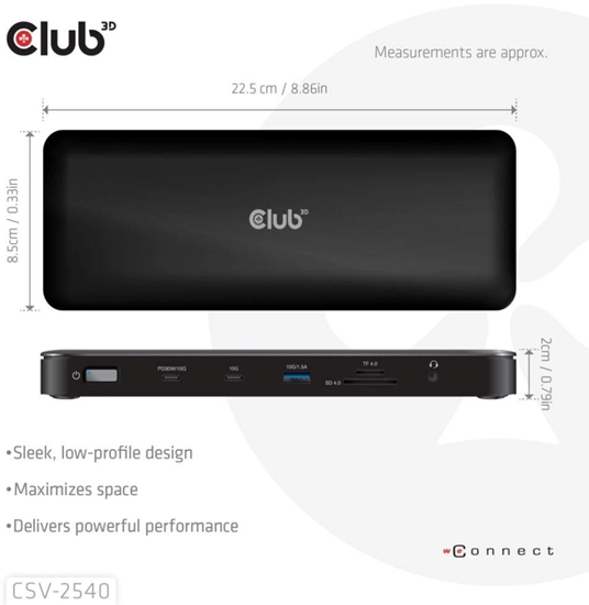 Изображение Club3D Dokovací stanice USB-C 14v1, 2xHDMI, 2xDP, 3xUSB-C, 1xUSB-C PD, 2xUSB, 1xRJ45, 1x3.5mm, microSD/SD, erná