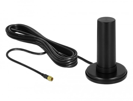 Picture of Delock 5G LTE Antenna SMA plug 0 - 3 dBi fixed omnidirectional with magnetic base and connection cable RF195 3 m outdoor black