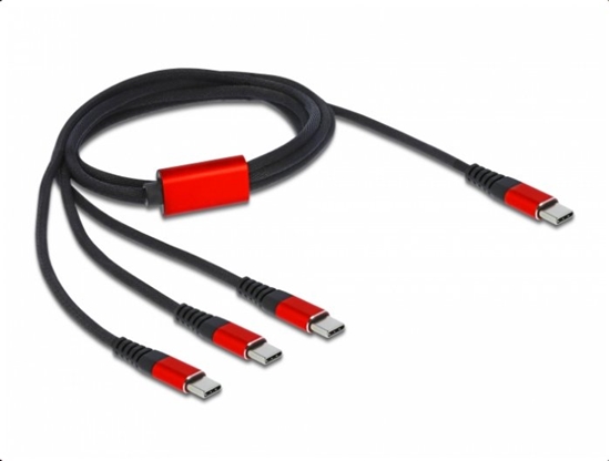 Picture of Delock USB Charging Cable 3 in 1 USB Type-C™ to 3 x USB Type-C™ 1 m black / red