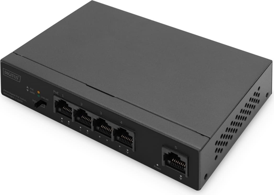 Picture of Digitus 4- Port Gigabit PoE Netzwerkswitch, Desktop, unmanaged, 1 Uplink Port RJ45, 60 W, af/at
