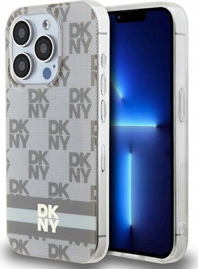 Picture of DKNY DKNY DKHMP15XHCPTSE iPhone 15 Pro Max 6.7" beowy/beige hardcase IML Checkered Mono Pattern & Printed Stripes MagSafe
