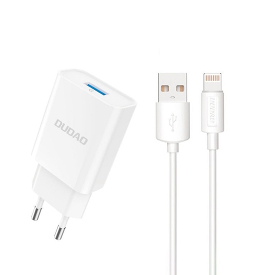 Picture of Dudao Dudao A4EU USB-A 2.1A wall charger - white + USB-A - Lightning cable