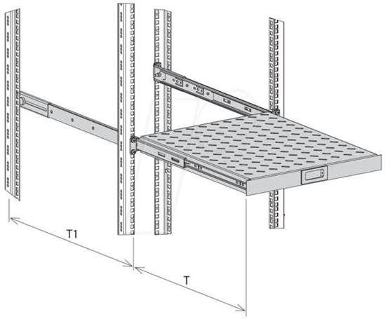Picture of EFB 48,26cm 19Zoll 1HE Fachboden ausziehbar ET 550-650 mm 30 kg Schranktiefe 800 RAL7035