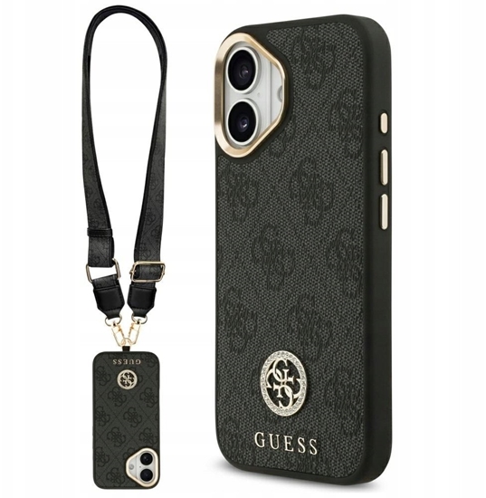 Picture of Etui Guess 4G Strass Logo & Big Strap Metal Buttons MagSafe do iPhone 17 czarny