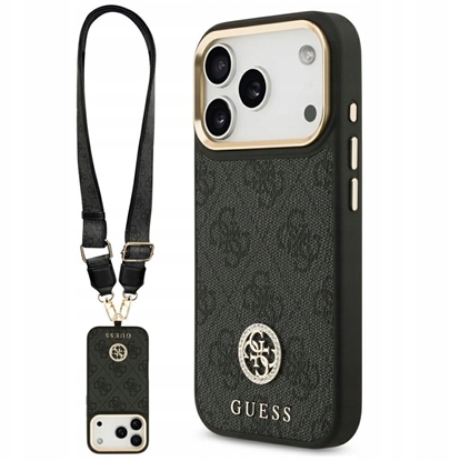 Attēls no Etui Guess 4G Strass Logo & Big Strap Metal Buttons MagSafe do iPhone 17 Pro czarny
