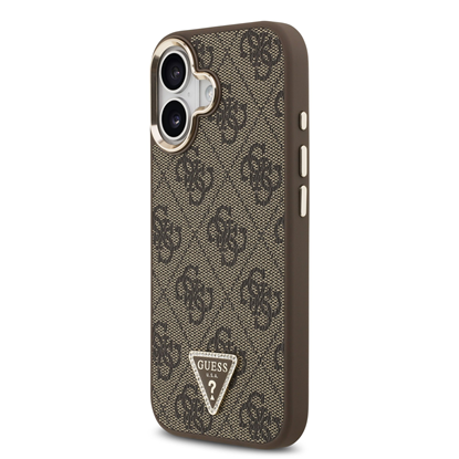 Attēls no Guess PU Leather 4G Strass Triangle Logo Gold Frame MagSafe Case for iPhone 17 / Brown