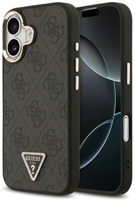 Attēls no Guess PU Leather 4G Strass Triangle Logo Gold Frame MagSafe Case for iPhone 17 / Black