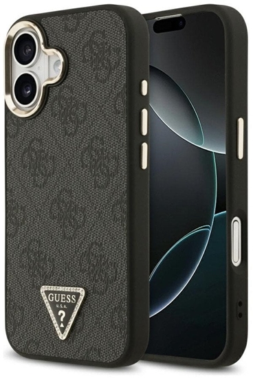 Picture of Guess PU Leather 4G Strass Triangle Logo Gold Frame MagSafe Case for iPhone 17 / Black