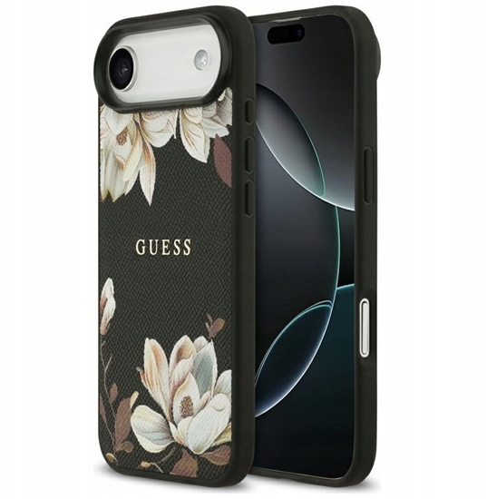 Изображение Etui Guess Grained Flowers Classic Logo MagSafe do iPhone Air czarny