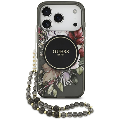 Изображение Guess IML Flowers Strap MagSafe Case for iPhone 17 Pro / Black