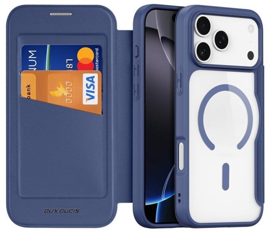 Picture of Etui z klapk DuxDucis Skin X Pro MagSafe do iPhone 17 Pro, niebiesko-przezroczyste