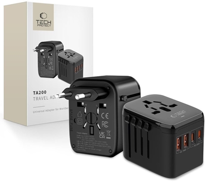 Picture of Adapter podróny Tech-Protect TA200 Travel Adapter EU / UK / US / AU 2xUSB-A, 2xUSB-C Black