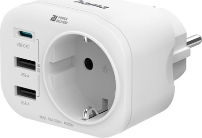 Attēls no Hama MULTIADAPTER DO GNIAZDA, 1 X GNIAZDO AC, 1 X USB-C PD, 2 X USB-A, 20W