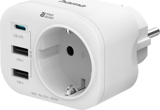 Picture of Hama MULTIADAPTER DO GNIAZDA, 1 X GNIAZDO AC, 1 X USB-C PD, 2 X USB-A, 20W