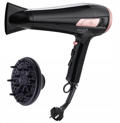 Изображение Adler Hair dryer with retractable power cord | AD 2283 | 2400 W | Number of temperature settings 3 | Diffuser nozzle | Black/Golden Rose