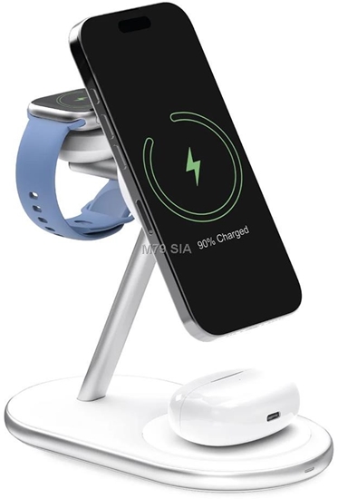 Picture of adowarka bezprzewodowa 3 w 1 Puro Mag Station Qi2 kompatybilna z MagSafe - biaa