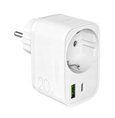 Picture of adowarka Puro 20W Power Delivery z wtyczk i gniazdem Schuko 1x USB-C + 1x USB-A - biaa