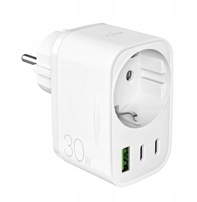 Picture of adowarka Puro 30W Power Delivery z wtyczk i gniazdem Schuko 2x USB-C + 1x USB-A - biaa