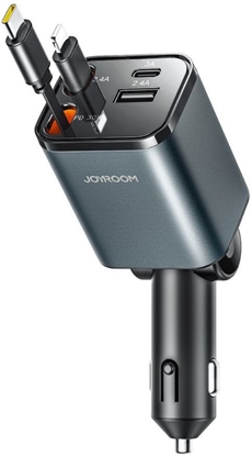 Picture of adowarka samochodowa Joyroom JR-CCL05 30W 4w1 z 2 wbudowanymi kablami zwijanymi - ciemnoszara
