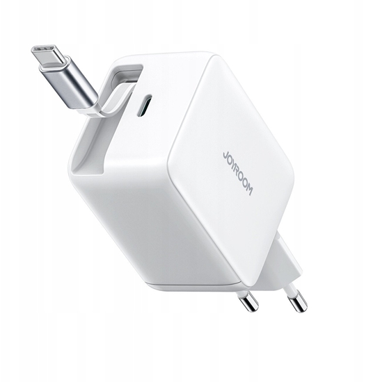 Picture of adowarka sieciowa Joyroom JR-TCL06 67W GaN z wbudowanym zwijanym kablem USB-C - biaa