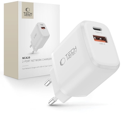 Picture of adowarka sieciowa Tech-Protect NCA20 USB-A, USB-C Network Charger PD 20W / QC3.0 White