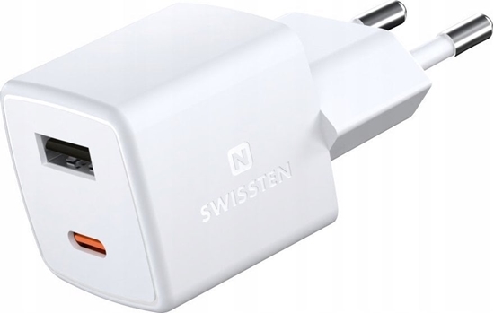 Изображение adowarka Swissten Mini Gan Travel Charger 1x USB-C + 1xUSB 30W Power Delivery