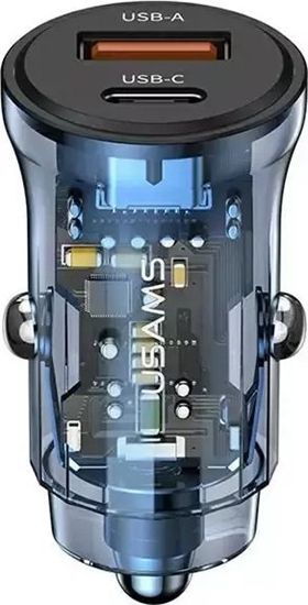 Picture of adowarka Usams adowarka samochodowa C32 1xUSB+1xUSB-C 30W Fast Charge niebieski/blue (US-CC164)