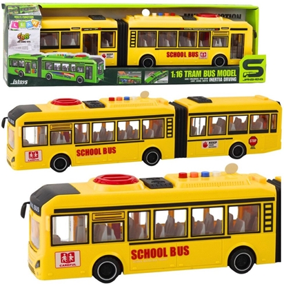 Picture of Autobus Przegubowy Szkolny Otwierane Drzwi wiata Dwiki óty 1:16 LEAN Toys