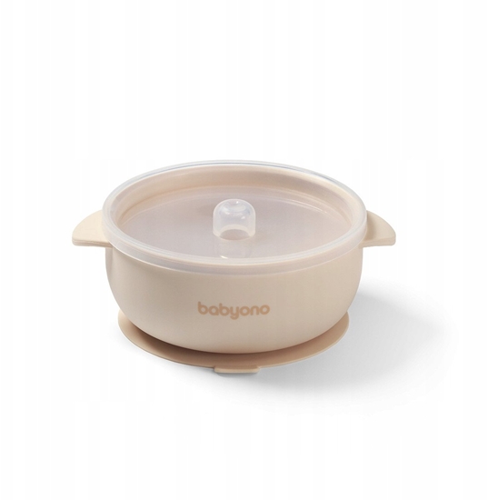 Picture of BABY ONO 1662/03 SILIKONOWA MISECZKA Z    PZRYSSAWK I PRZYKRYWK BEZOWY